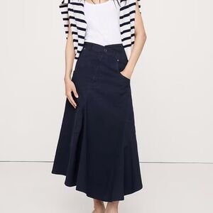 NWT! Banana Republic Navy Blue Crossover Stretch-Cotton Long-Midi Skirt 817704 🧩